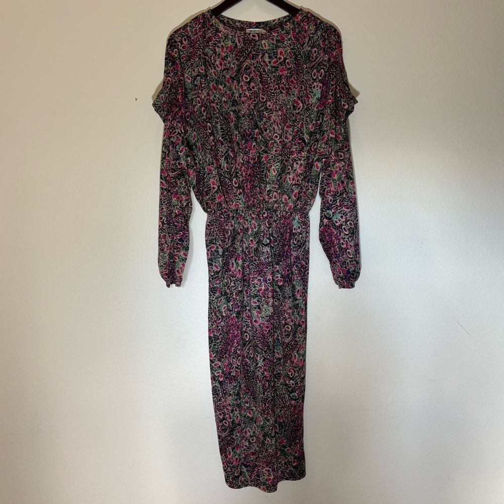 Zara Trafaluc Long Sleeve Maxi Dress with Cold Shoulder Cutouts S